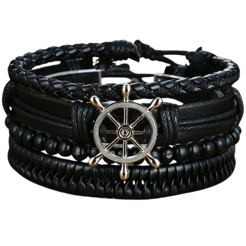 4Pcs Vintage Leather Wrap Bracelets Set for Men