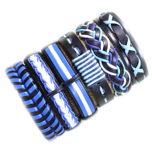 Leather Braided Bracelets Bangles (6Pcs/set)