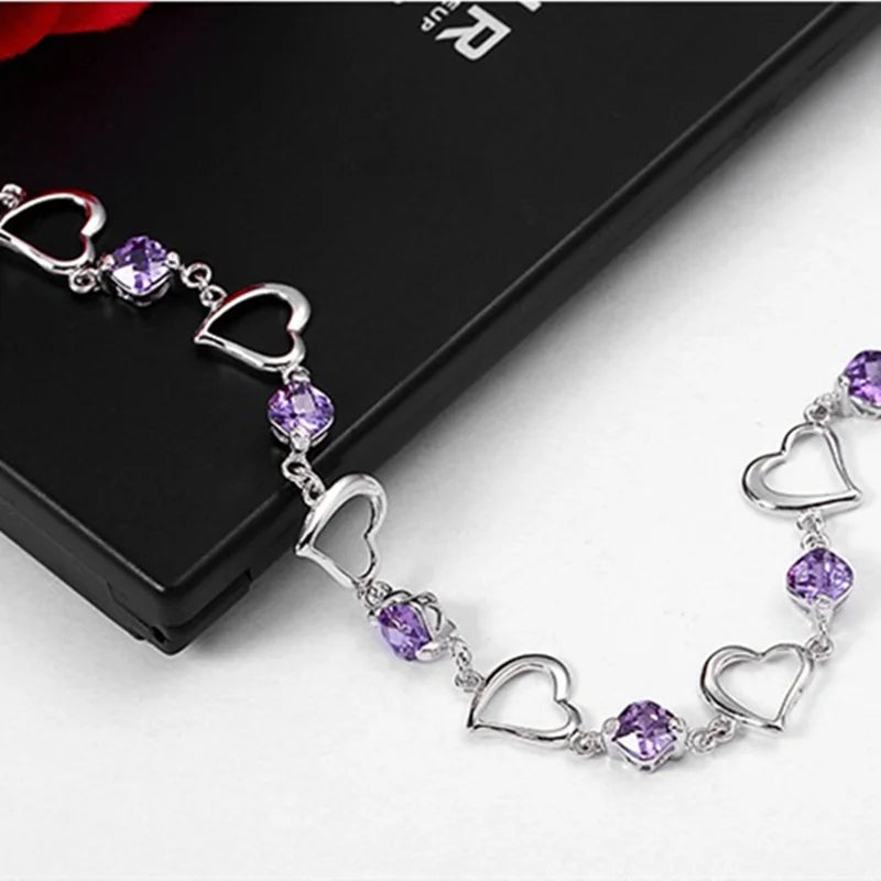 925-Sterling-Silver-Bracelet-Heart-Purple-Crystal