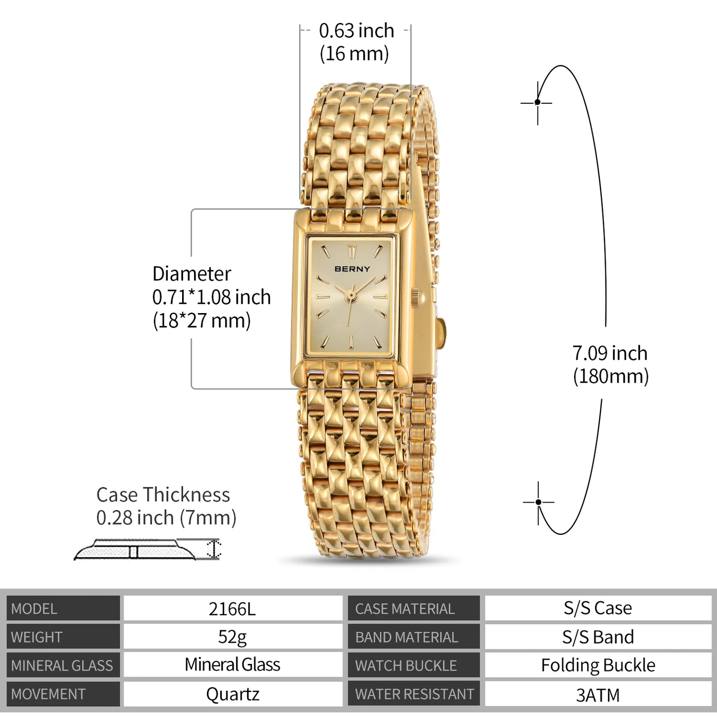 BERNY Luxury Square Gold Women's Watch