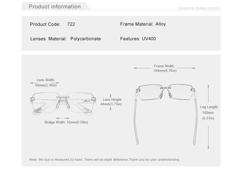 KINGSEVEN Rimless Gradient Polarized Sunglasses N722