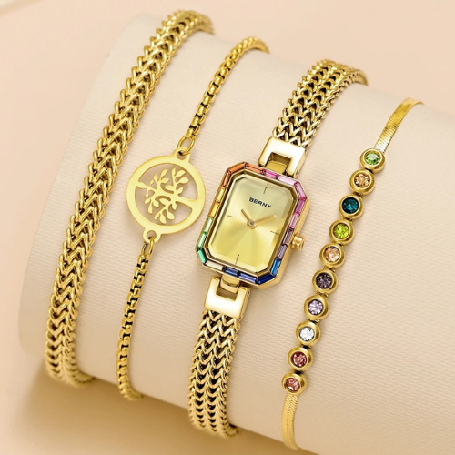 Women_s_Gold_Rectangle_Quartz_Watch_Bracelet_Jewelry_Set