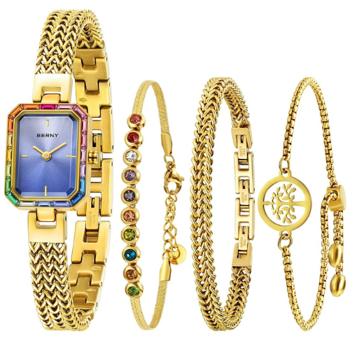 Women_s_Gold_Rectangle_Quartz_Watch_Bracelet_Jewelry_Set