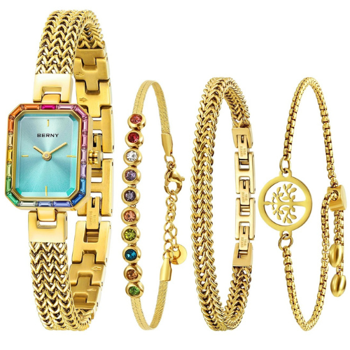Women_s_Gold_Rectangle_Quartz_Watch_Bracelet_Jewelry_Set