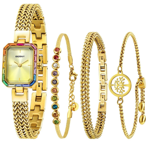 Women_s_Gold_Rectangle_Quartz_Watch_Bracelet_Jewelry_Set
