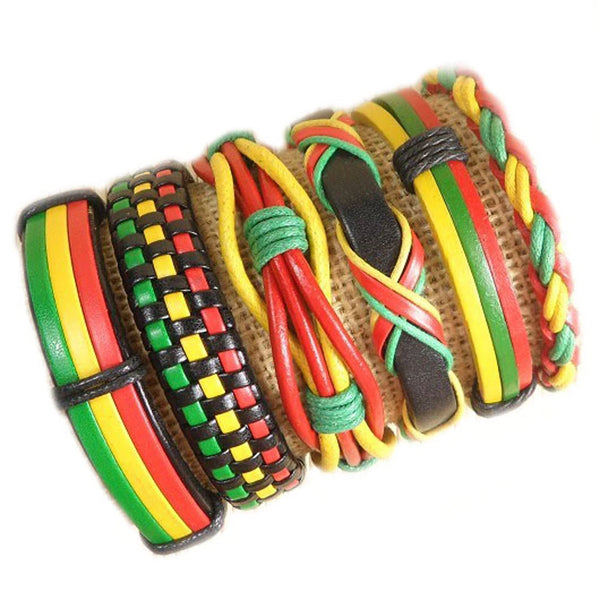 Leather Braided Bracelets Bangles (6Pcs/set)