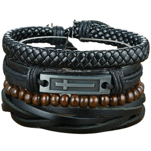 4Pcs Vintage Leather Wrap Bracelets Set for Men