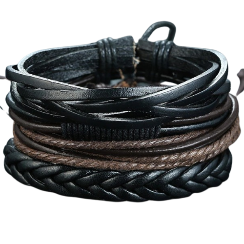 4Pcs Vintage Leather Wrap Bracelets Set for Men