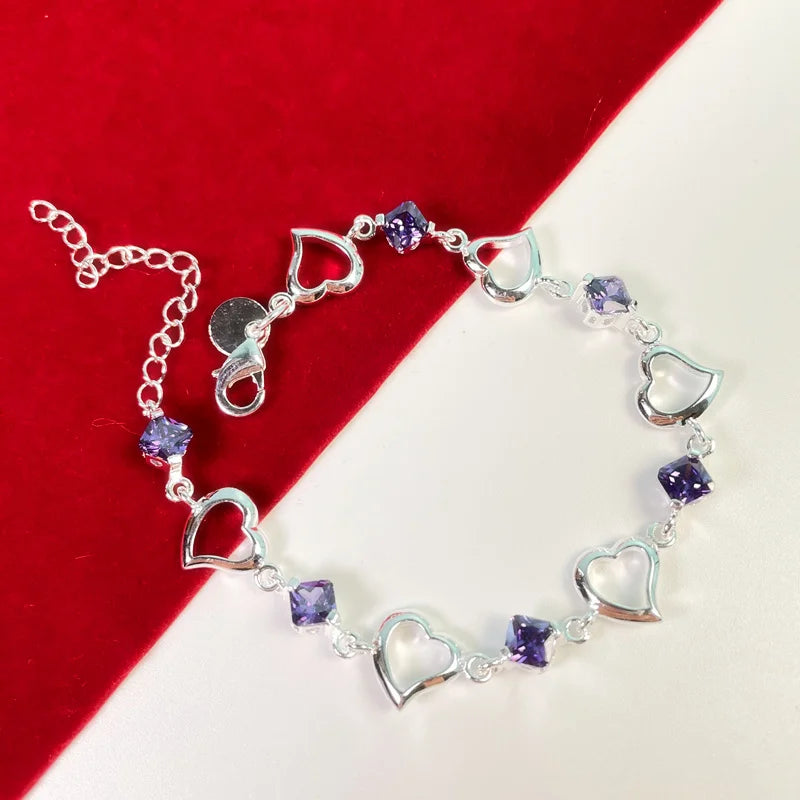 925-Sterling-Silver-Bracelet-Heart-Purple-Crystal