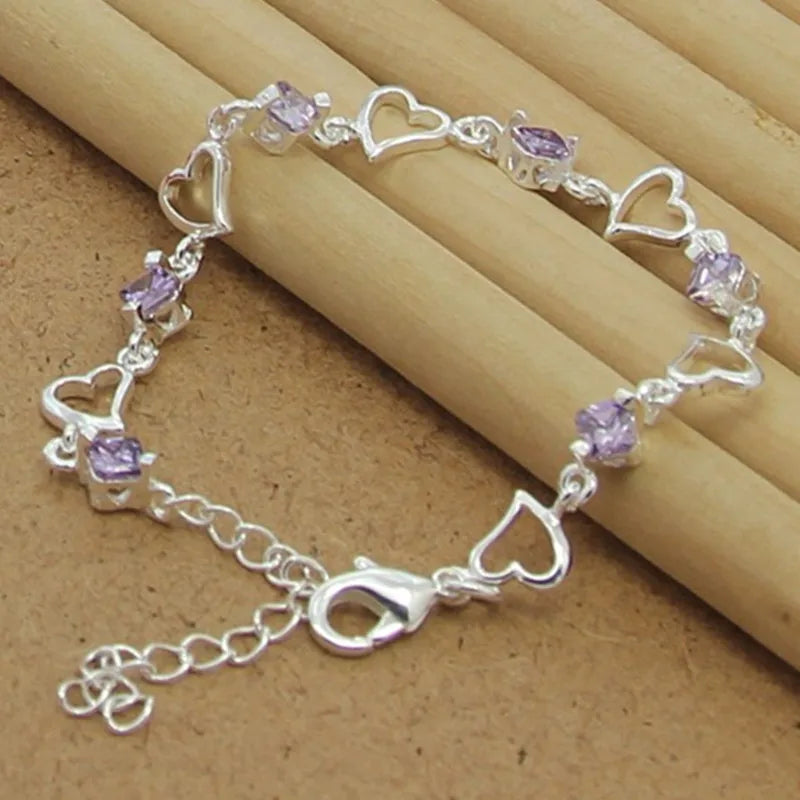 925-Sterling-Silver-Bracelet-Heart-Purple-Crystal