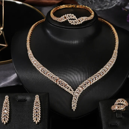 Classic Rectangular Cubic Zirconia Wedding Necklace and Earrings Set