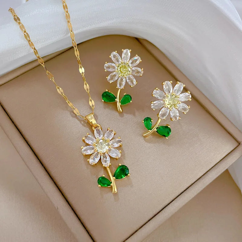 Leaf-Flower-Necklace-and-Earrings-Set