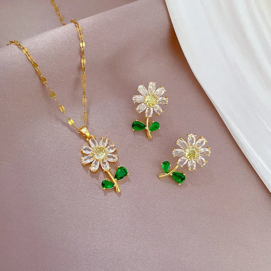 Leaf-Flower-Necklace-and-Earrings-Set