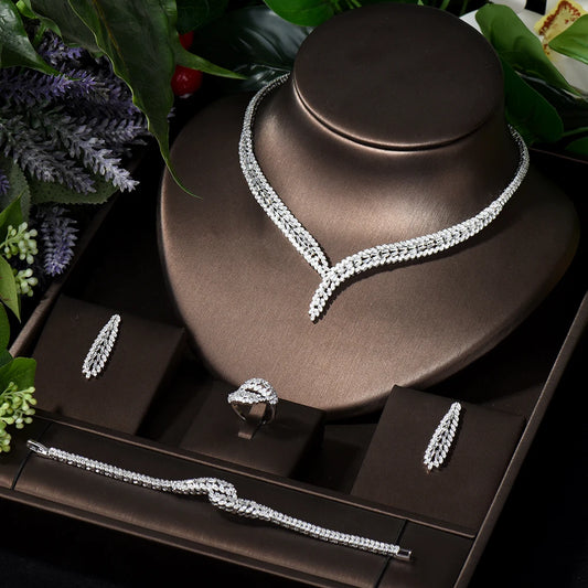 Rectangular-Cubic-Zirconia-Wedding-Necklace-Earrings-Set