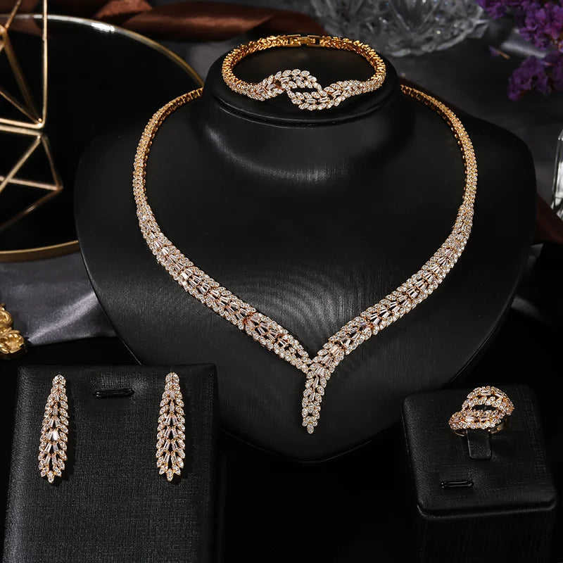 Rectangular-Cubic-Zirconia-Wedding-Necklace-Earrings-Set