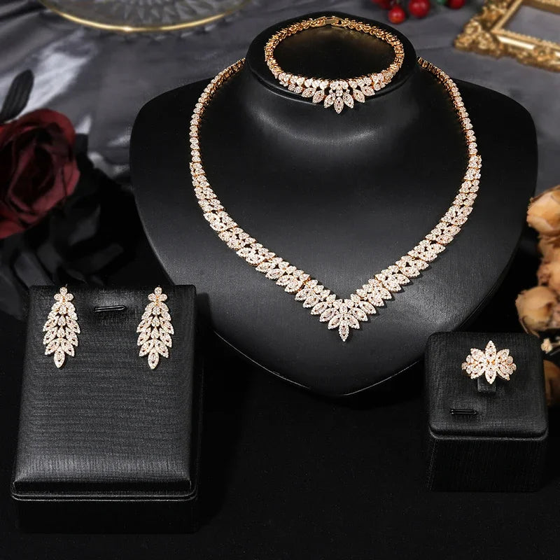 Rectangular-Cubic-Zirconia-Wedding-Necklace-Earrings-Set