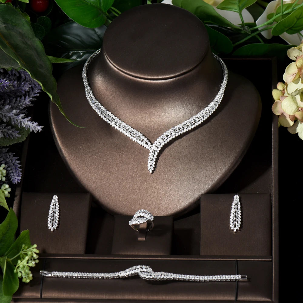 Rectangular-Cubic-Zirconia-Wedding-Necklace-Earrings-Set