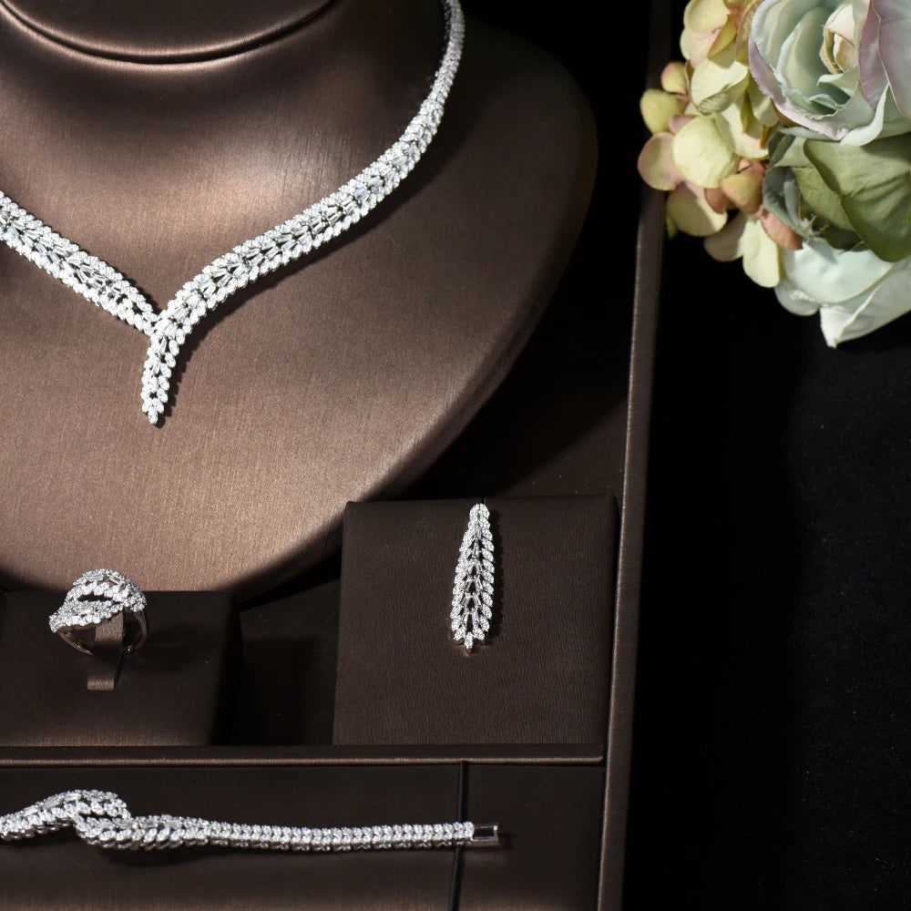 Rectangular-Cubic-Zirconia-Wedding-Necklace-Earrings-Set