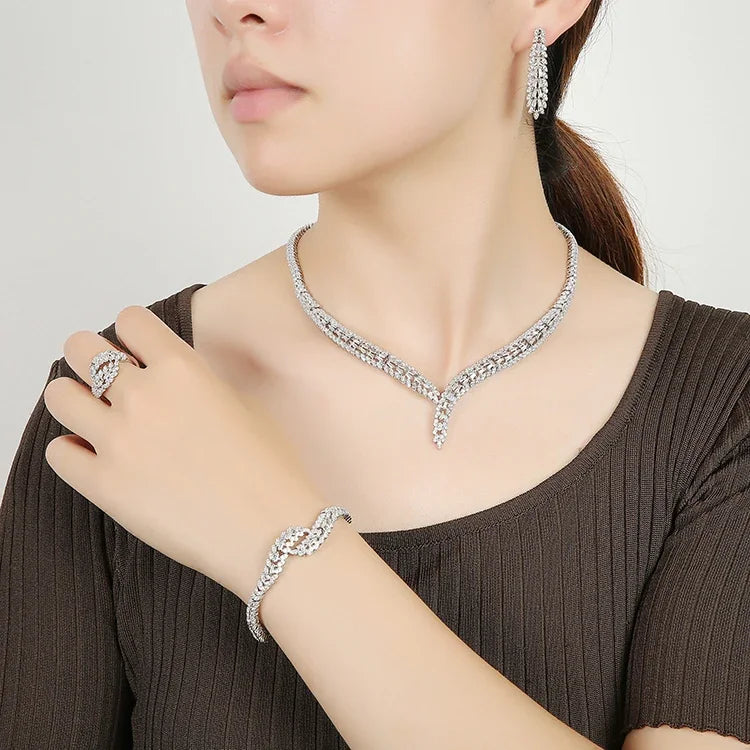 Rectangular-Cubic-Zirconia-Wedding-Necklace-Earrings-Set