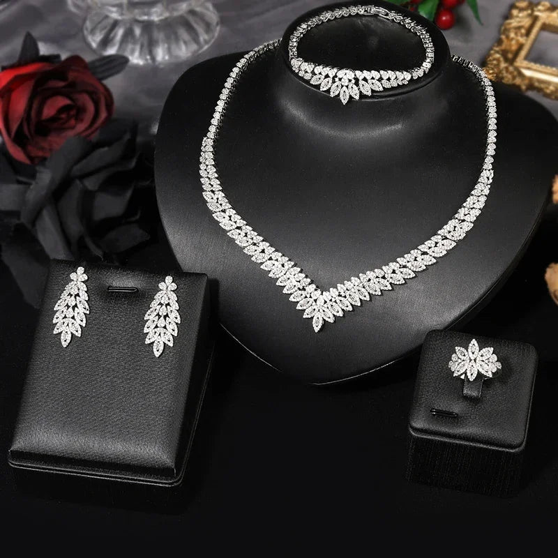 Rectangular-Cubic-Zirconia-Wedding-Necklace-Earrings-Set