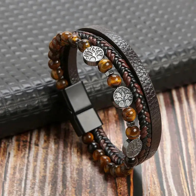 Multi-layer Classic Men's Leather Bracelet Hand-woven