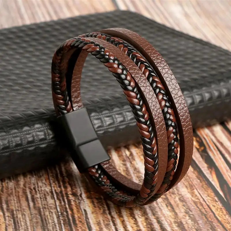 Multi-layer Classic Men's Leather Bracelet Hand-woven