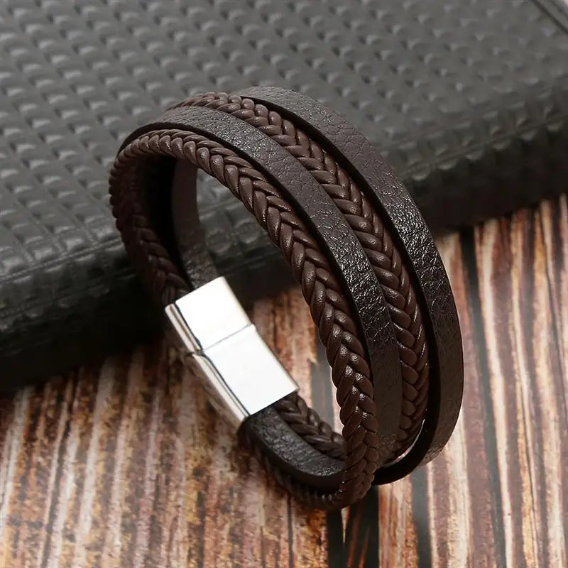 Multi-layer Classic Men's Leather Bracelet Hand-woven