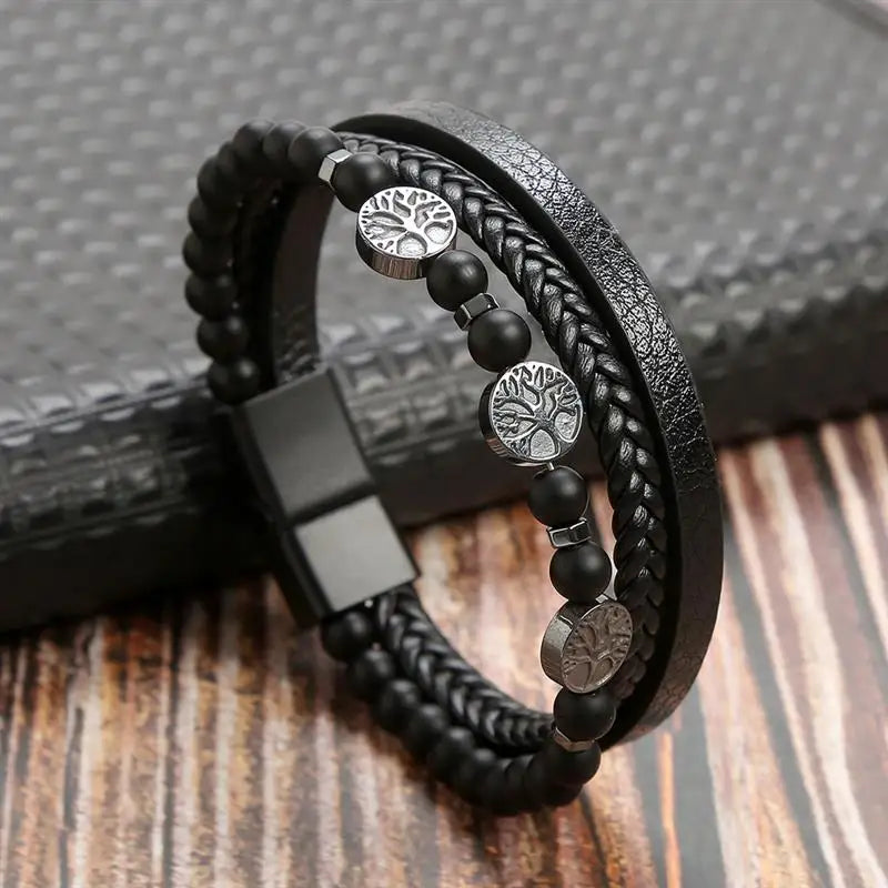 Multi-layer Classic Men's Leather Bracelet Hand-woven