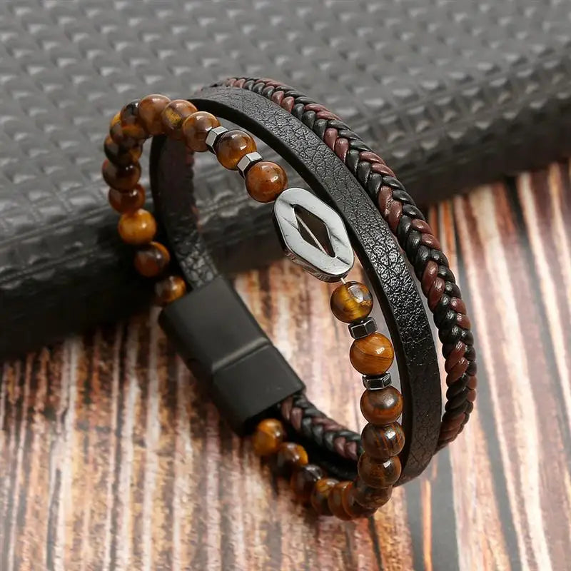 Multi-layer Classic Men's Leather Bracelet Hand-woven