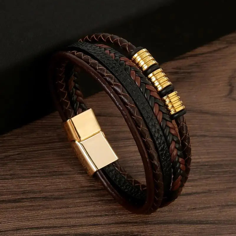 Multi-layer Classic Men's Leather Bracelet Hand-woven