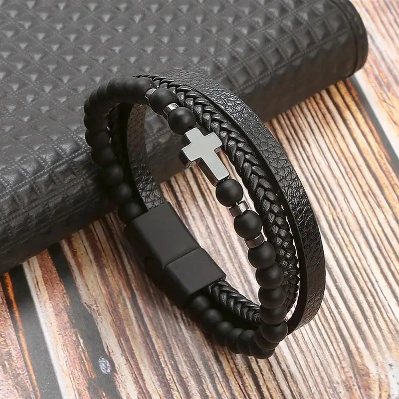 Multi-layer Classic Men's Leather Bracelet Hand-woven