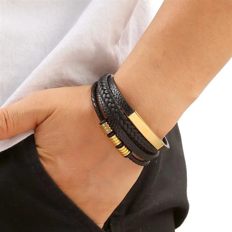 Multi-layer Classic Men's Leather Bracelet Hand-woven