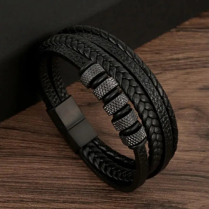 Multi-layer Classic Men's Leather Bracelet Hand-woven