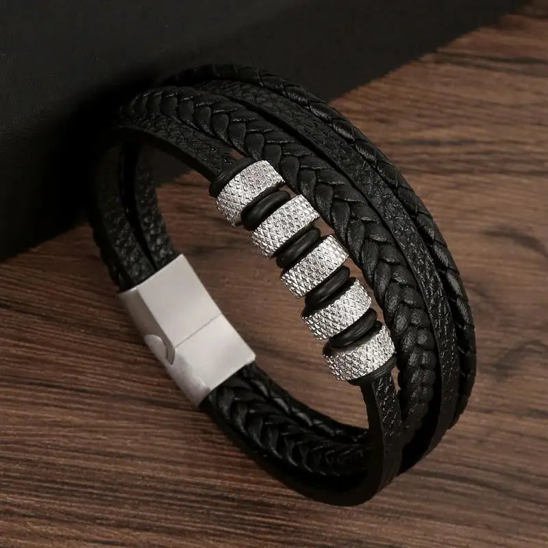 Multi-layer Classic Men's Leather Bracelet Hand-woven