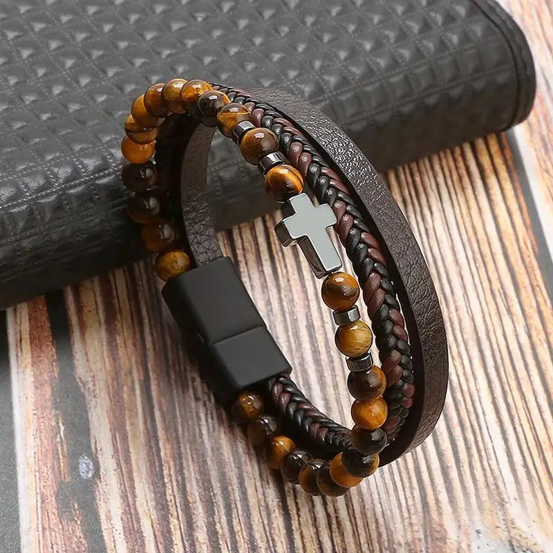 Multi-layer Classic Men's Leather Bracelet Hand-woven