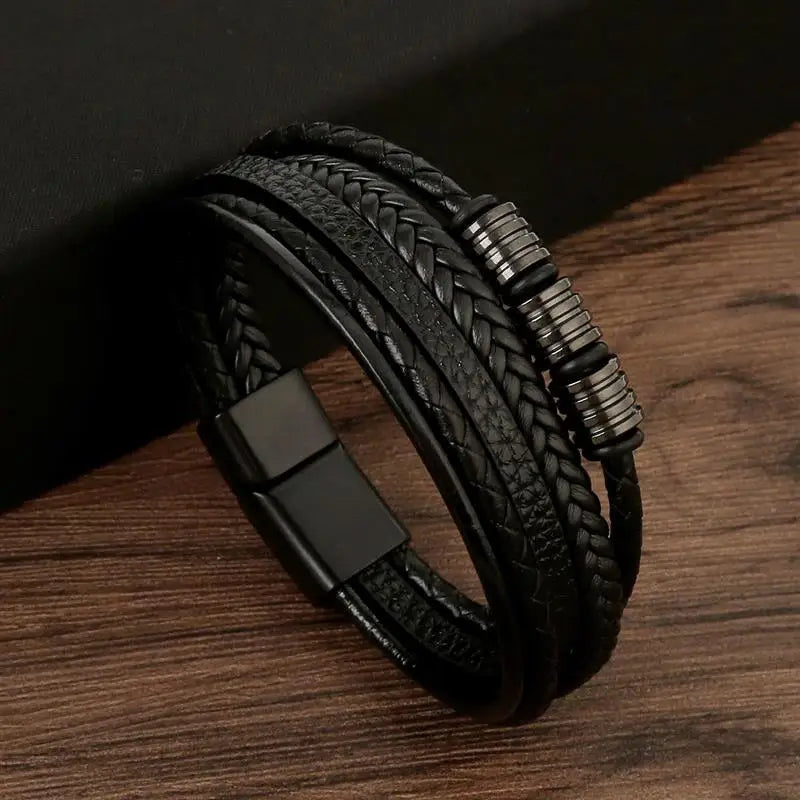 Multi-layer Classic Men's Leather Bracelet Hand-woven