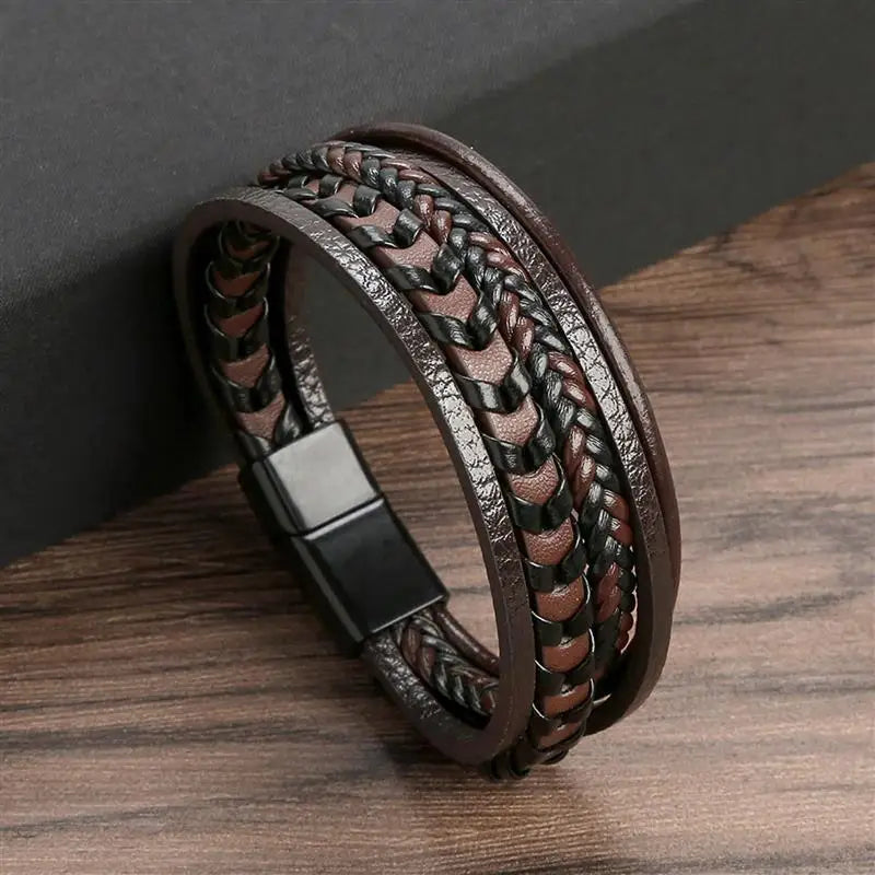 Multi-layer Classic Men's Leather Bracelet Hand-woven