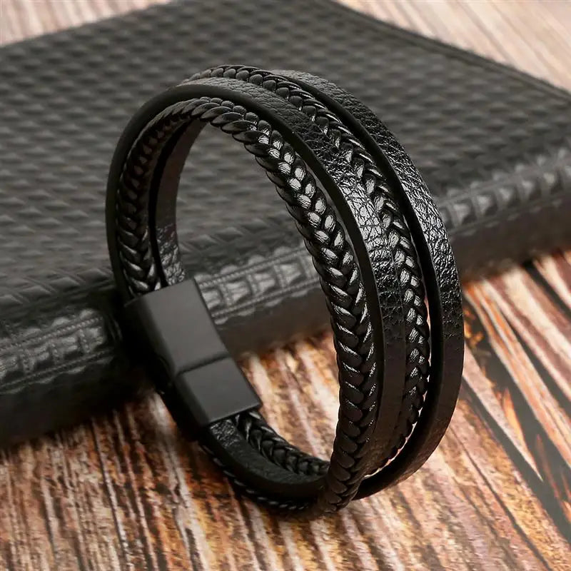 Multi-layer Classic Men's Leather Bracelet Hand-woven