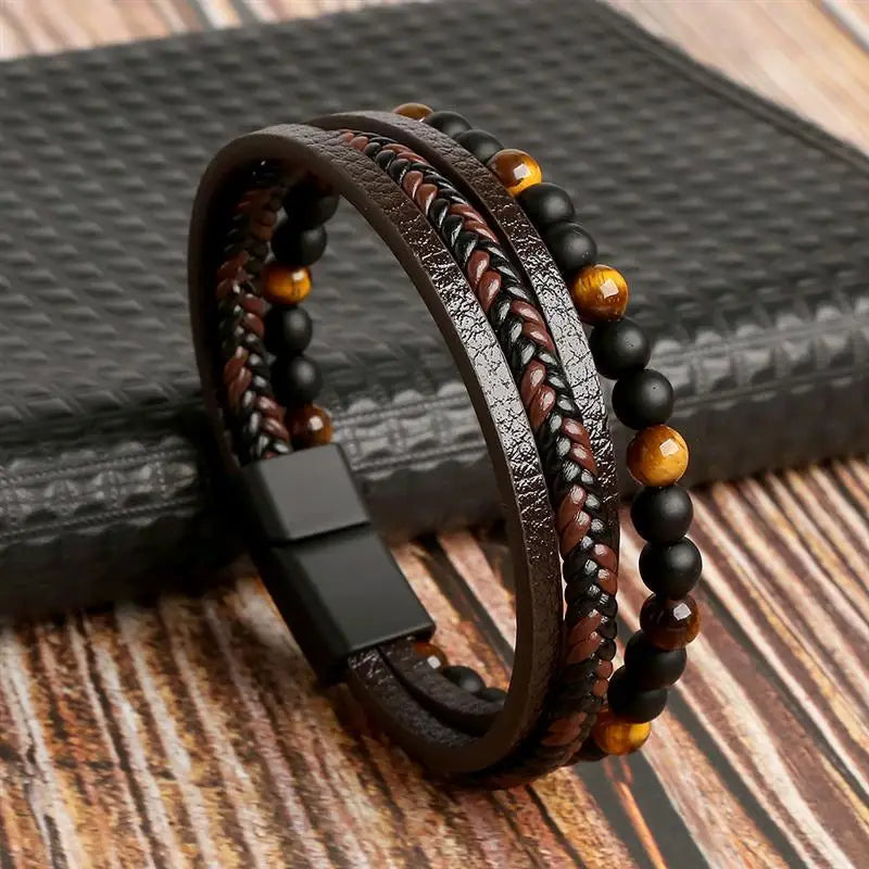 Multi-layer Classic Men's Leather Bracelet Hand-woven