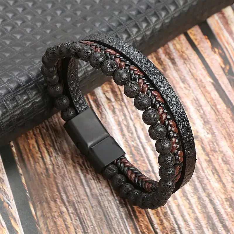 Multi-layer Classic Men's Leather Bracelet Hand-woven