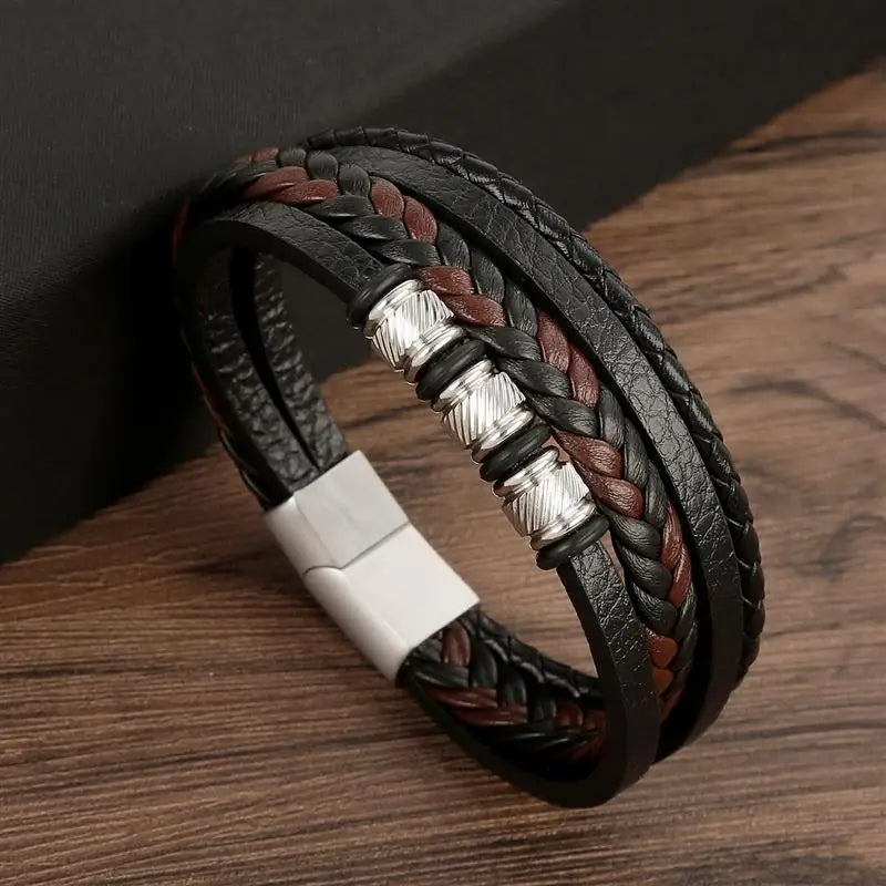 Multi-layer Classic Men's Leather Bracelet Hand-woven