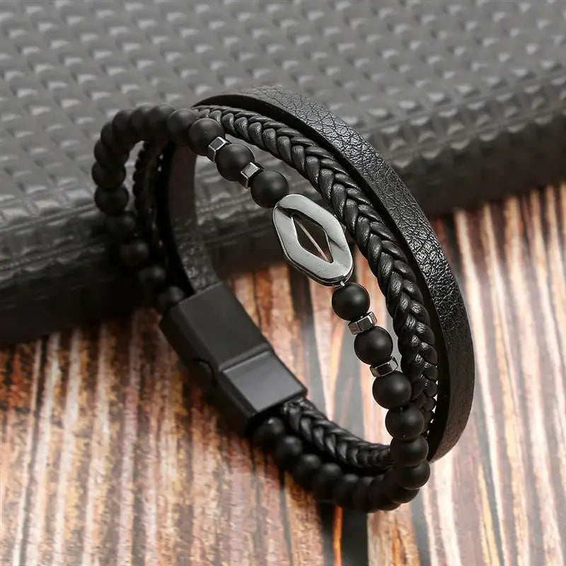 Multi-layer Classic Men's Leather Bracelet Hand-woven