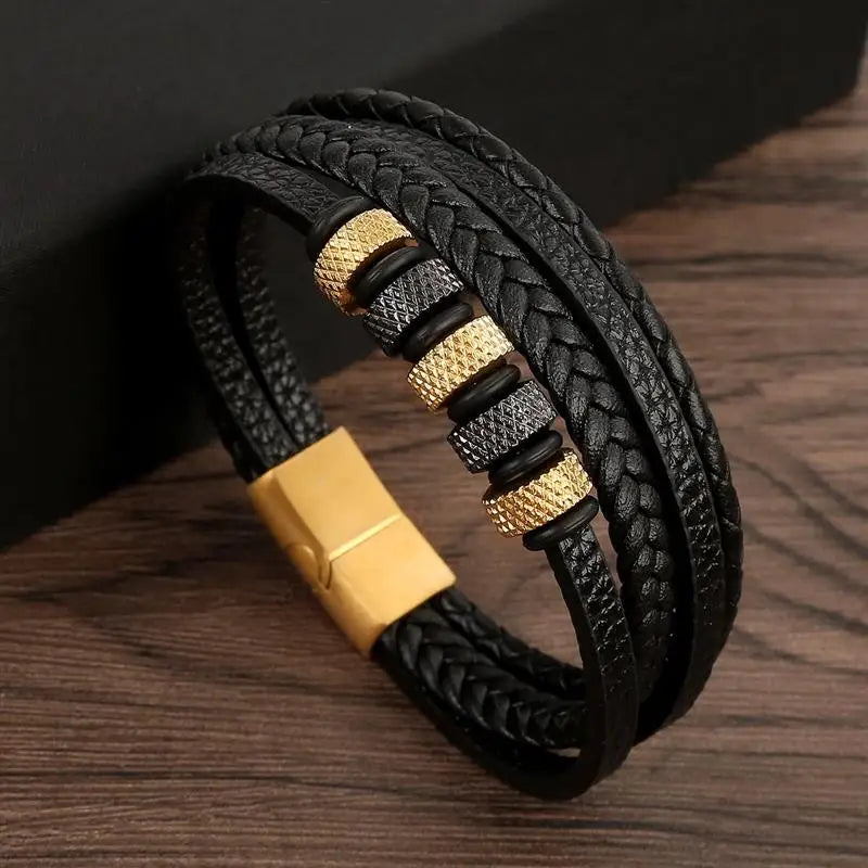 Multi-layer Classic Men's Leather Bracelet Hand-woven