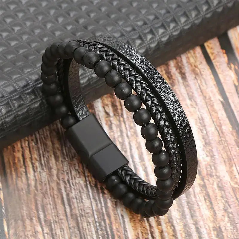 Multi-layer Classic Men's Leather Bracelet Hand-woven