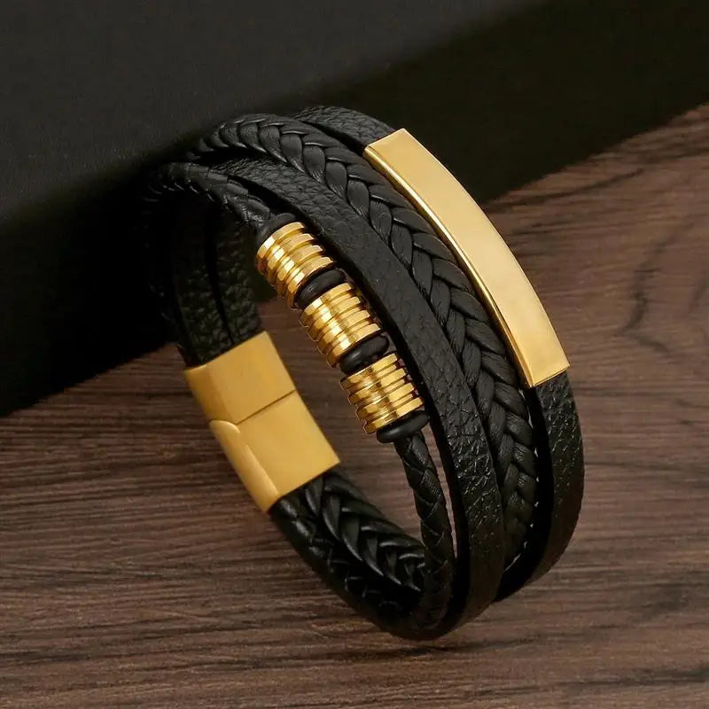 Multi-layer Classic Men's Leather Bracelet Hand-woven